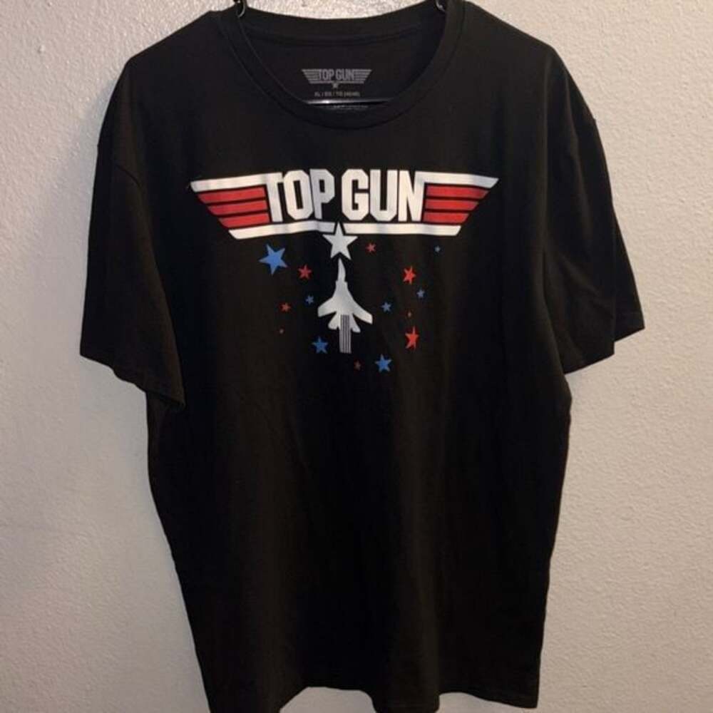 TopGun Black Graphic Tee with White Print